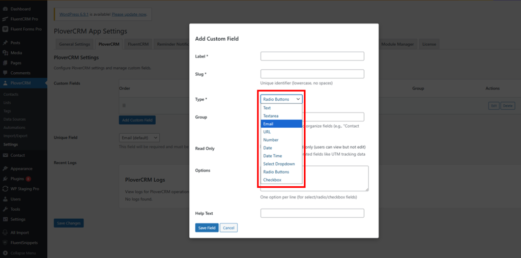 Custom Fields Overview 2 Field Types