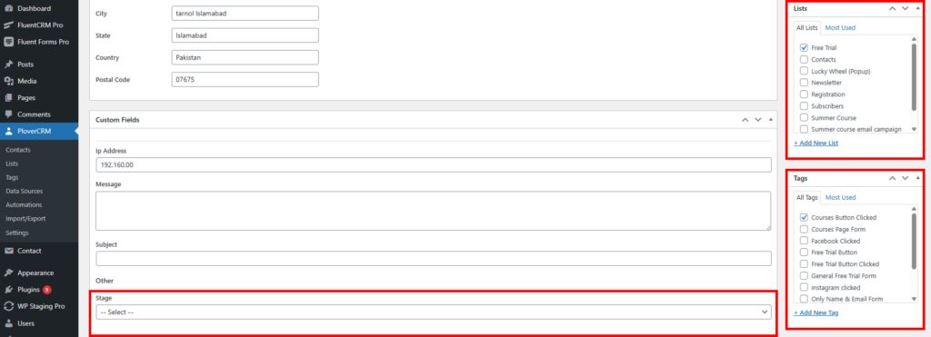 Creating Contacts Manually 3 Optional Fields