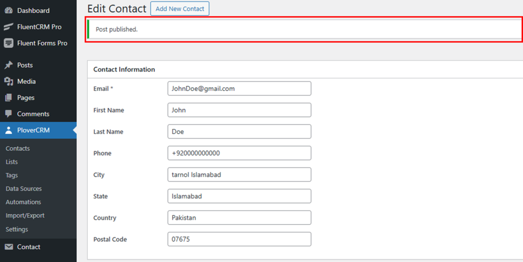 Creating Contacts Manually 4 Contact Published