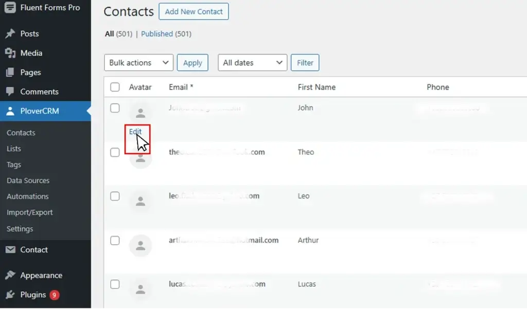 Editing Contact Details 1 Contact edit screen overview
