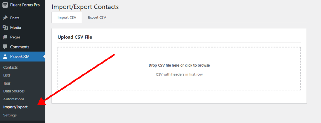 Importing Contacts (CSV) 2 Import tool screen