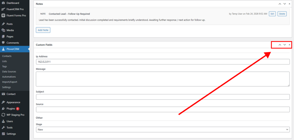 Reordering Custom Fields 1 Group 46 1 - Plover CRM