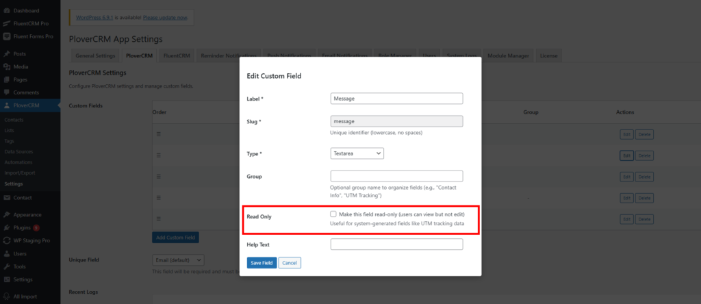 Editing Custom Fields 2 Group 46 - Plover CRM
