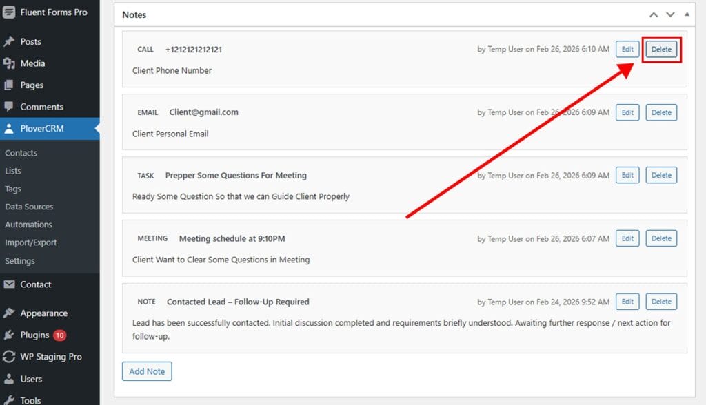 Deleting Notes 1 Group 46 2 - Plover CRM