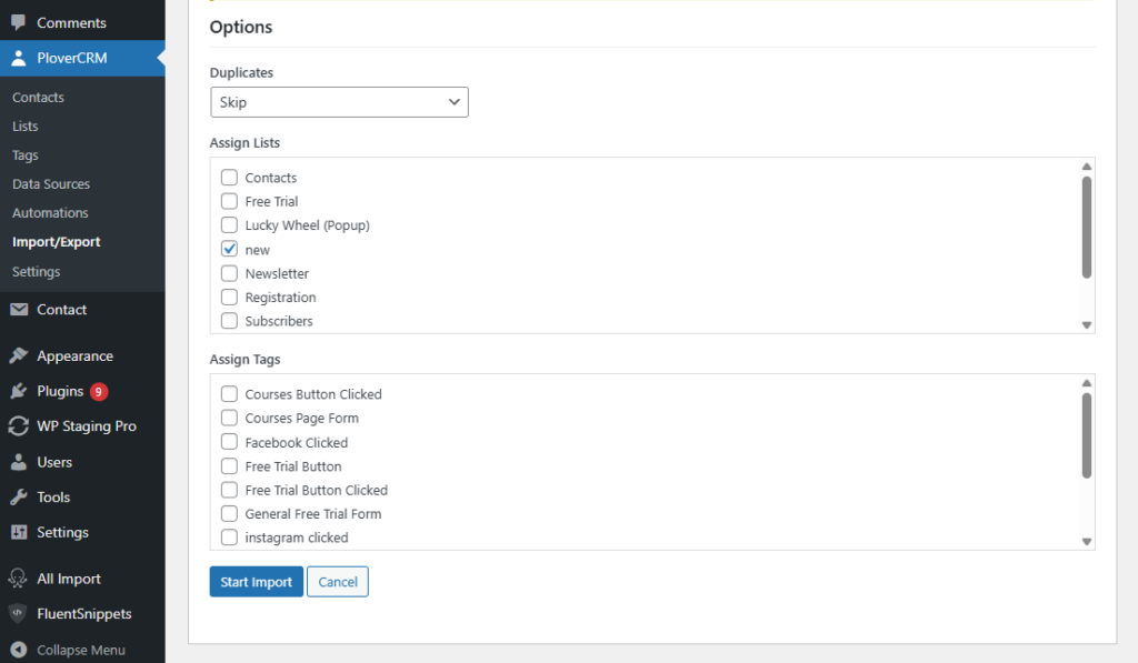 Importing Contacts (CSV) 4 Import review screen