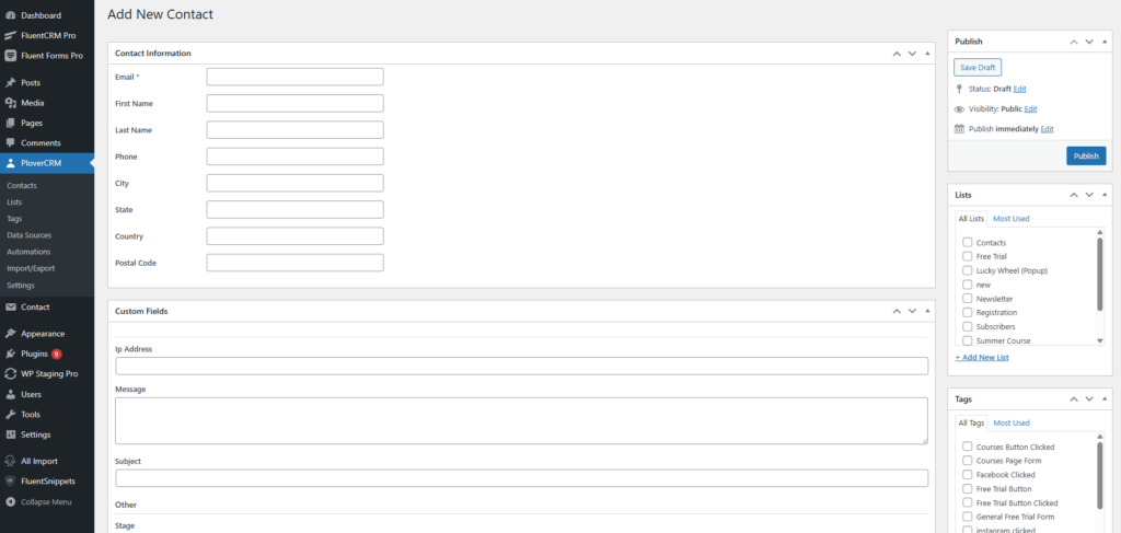 Assigning Lists During Contact Creation
