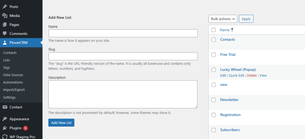 Creating and Managing Lists 2 Edit list screen