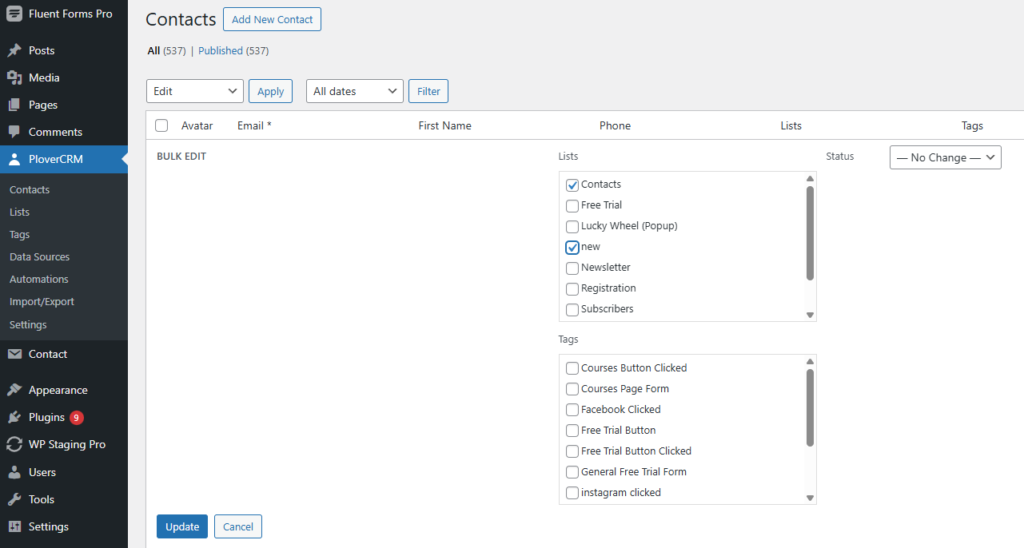 Creating and Managing Lists 3 Bulk add to lists screen