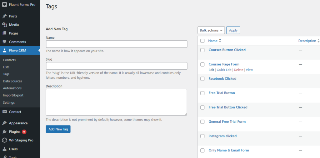 Creating and Managing Tags 2 Edit tag screen