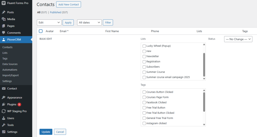Creating and Managing Tags 3 Bulk add tags screen