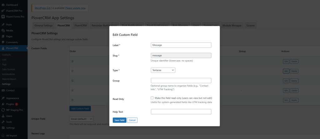 Editing Custom Fields 1 image 30 - Plover CRM