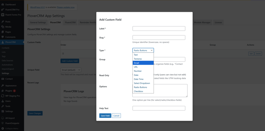 Custom Fields Overview 3 Creating Custom Fields