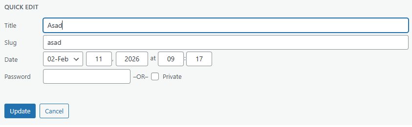 Editing Contact Details 3 Quick Edit inline row