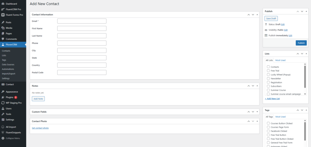 Editing Contact Details 2 Contact fields in full edit screen
